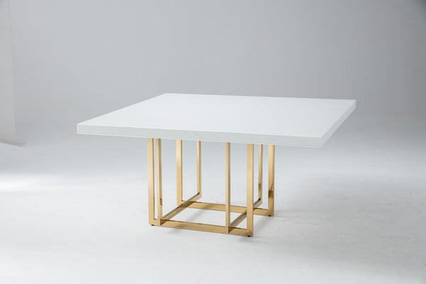 HomeRoots 59" Elegant White and Gold Square Pedestal Dining Table - Modern Design for Stylish Entertaining 555174