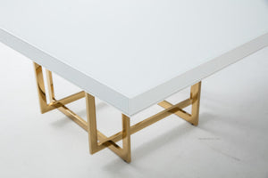 HomeRoots 59" Elegant White and Gold Square Pedestal Dining Table - Modern Design for Stylish Entertaining 555174