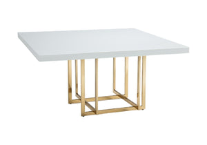 HomeRoots 59" Elegant White and Gold Square Pedestal Dining Table - Modern Design for Stylish Entertaining 555174