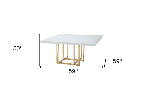 HomeRoots 59" Elegant White and Gold Square Pedestal Dining Table - Modern Design for Stylish Entertaining 555174