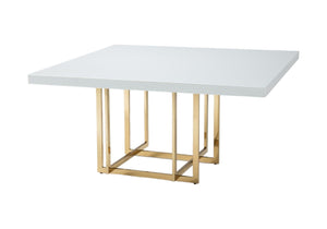 HomeRoots 59" Elegant White and Gold Square Pedestal Dining Table - Modern Design for Stylish Entertaining 555174