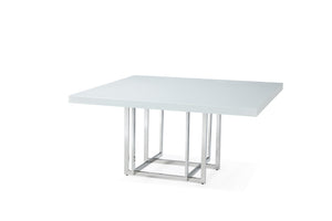 HomeRoots 59" Modern Square Dining Table with White Wood Top and Silver Metal Base - Seats 6, Stylish Design! 555175