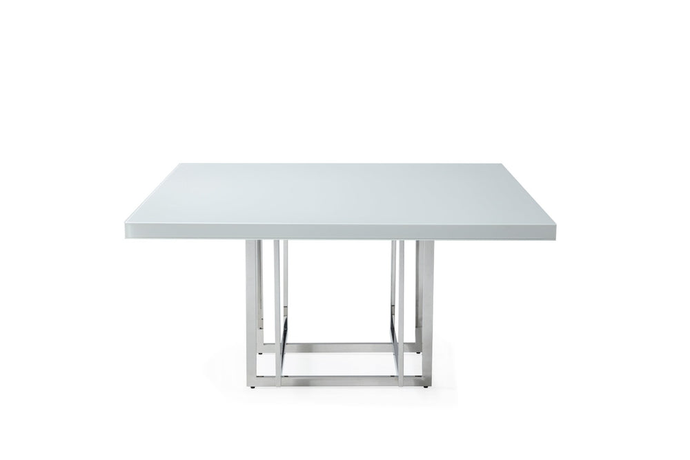 HomeRoots 59" Modern Square Dining Table with White Wood Top and Silver Metal Base - Seats 6, Stylish Design! 555175