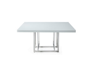 HomeRoots 59" Modern Square Dining Table with White Wood Top and Silver Metal Base - Seats 6, Stylish Design! 555175