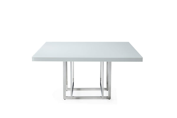 HomeRoots 59" Modern Square Dining Table with White Wood Top and Silver Metal Base - Seats 6, Stylish Design! 555175