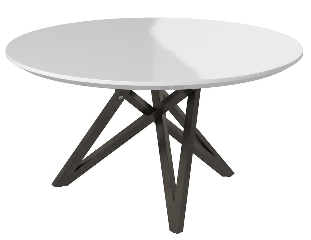 HomeRoots 47" Stylish Round Dining Table with White Wood Top & Gray Stainless Steel Cross-Leg Base, Seats 6 555176