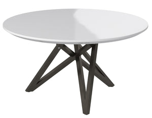 HomeRoots 47" Stylish Round Dining Table with White Wood Top & Gray Stainless Steel Cross-Leg Base, Seats 6 555176
