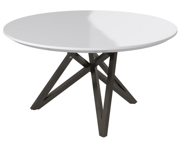HomeRoots 47" Stylish Round Dining Table with White Wood Top & Gray Stainless Steel Cross-Leg Base, Seats 6 555176