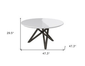 HomeRoots 47" Stylish Round Dining Table with White Wood Top & Gray Stainless Steel Cross-Leg Base, Seats 6 555176