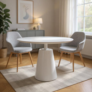 HomeRoots 36" Modern White Wood and Metal Round Pedestal Dining Table – Stylish, Space-Saving Design for 6! 555177