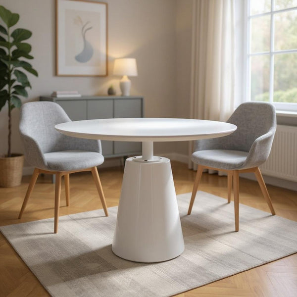 HomeRoots 36" Modern White Wood and Metal Round Pedestal Dining Table – Stylish, Space-Saving Design for 6! 555177