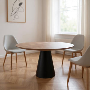 HomeRoots 48" Stylish Two-Tone Round Dining Table with Black Pedestal Base - Perfect for Modern Entertaining! 555178
