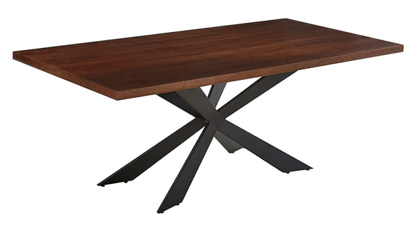 HomeRoots 81" Two-Tone Brown Wood & Black Metal Cross-Leg Dining Table for Modern Gatherings, Seats 6 555179