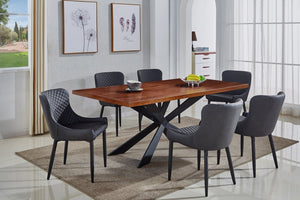 HomeRoots 81" Two-Tone Brown Wood & Black Metal Cross-Leg Dining Table for Modern Gatherings, Seats 6 555179
