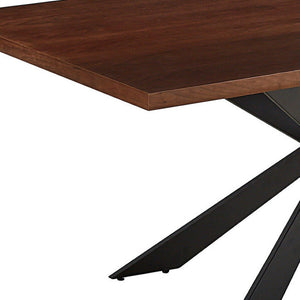 HomeRoots 81" Two-Tone Brown Wood & Black Metal Cross-Leg Dining Table for Modern Gatherings, Seats 6 555179