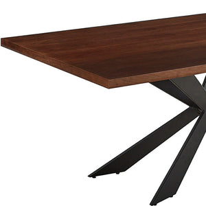 HomeRoots 81" Two-Tone Brown Wood & Black Metal Cross-Leg Dining Table for Modern Gatherings, Seats 6 555179