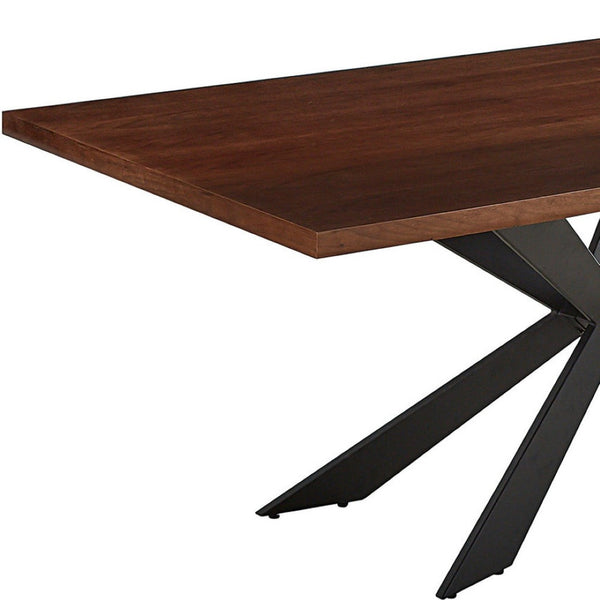 HomeRoots 81" Two-Tone Brown Wood & Black Metal Cross-Leg Dining Table for Modern Gatherings, Seats 6 555179