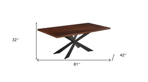 HomeRoots 81" Two-Tone Brown Wood & Black Metal Cross-Leg Dining Table for Modern Gatherings, Seats 6 555179