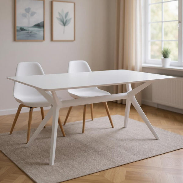 HomeRoots 47" Modern White Trestle Dining Table with Heavy-Duty Base, Seats 6 - Stylish, Durable & Easy Care 555180