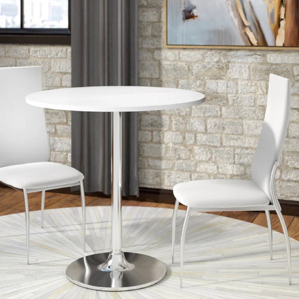HomeRoots 36" Modern Black and Silver Round Dining Table with Pedestal Base - Seats 6, Stylish & Functional 555181