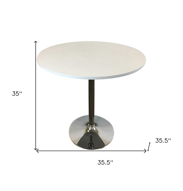 HomeRoots 36" Modern Black and Silver Round Dining Table with Pedestal Base - Seats 6, Stylish & Functional 555181