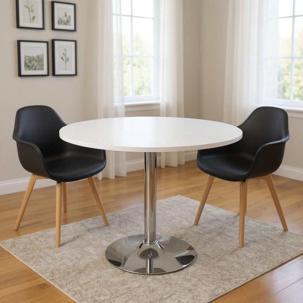 HomeRoots 36" Modern Black and Silver Round Dining Table with Pedestal Base - Seats 6, Stylish & Functional 555181
