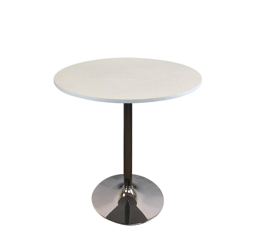 HomeRoots 36" Sleek White and Silver Round Pedestal Dining Table for Modern Spaces, Seats 6 Comfortably 555182