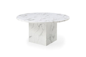 HomeRoots 60" Contemporary Gray and White Marble Round Dining Table with Sleek Pedestal Base for 6 Guests 555183
