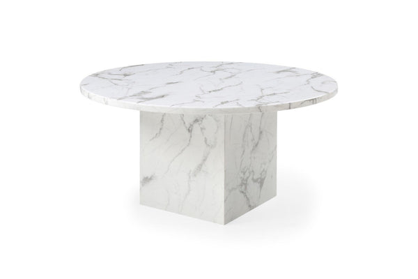 HomeRoots 60" Contemporary Gray and White Marble Round Dining Table with Sleek Pedestal Base for 6 Guests 555183
