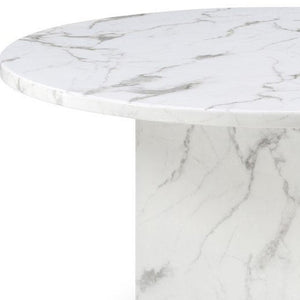 HomeRoots 60" Contemporary Gray and White Marble Round Dining Table with Sleek Pedestal Base for 6 Guests 555183