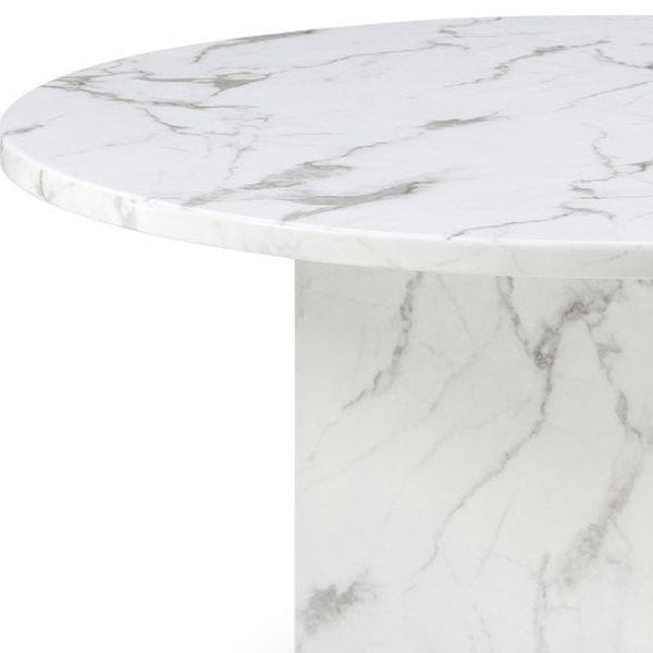HomeRoots 60" Contemporary Gray and White Marble Round Dining Table with Sleek Pedestal Base for 6 Guests 555183