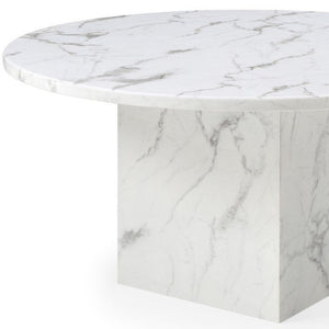 HomeRoots 60" Contemporary Gray and White Marble Round Dining Table with Sleek Pedestal Base for 6 Guests 555183