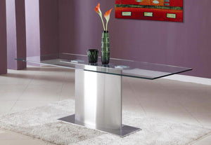 HomeRoots 71" Clear Glass and Silver Metal Pedestal Dining Table - Modern Design for Stylish Entertaining! 555184