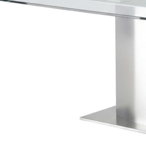 HomeRoots 71" Clear Glass and Silver Metal Pedestal Dining Table - Modern Design for Stylish Entertaining! 555184