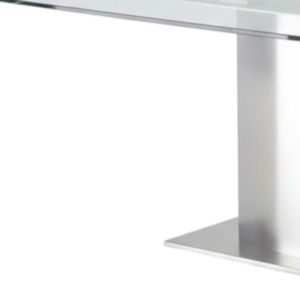 HomeRoots 71" Clear Glass and Silver Metal Pedestal Dining Table - Modern Design for Stylish Entertaining! 555184