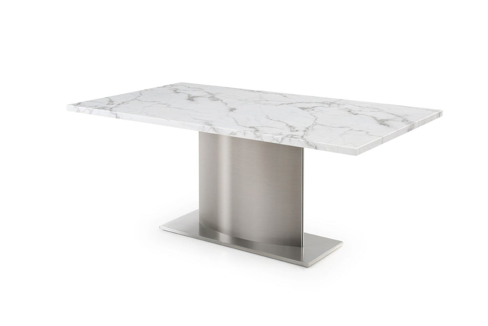 HomeRoots 72" Marble Dining Table with Stainless Steel Pedestal Base - Modern Elegance for Any Space 555185