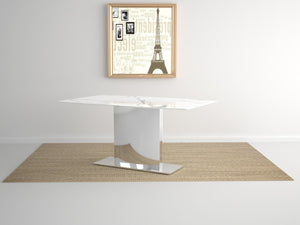 HomeRoots 72" Marble Dining Table with Stainless Steel Pedestal Base - Modern Elegance for Any Space 555185