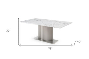 HomeRoots 72" Marble Dining Table with Stainless Steel Pedestal Base - Modern Elegance for Any Space 555185
