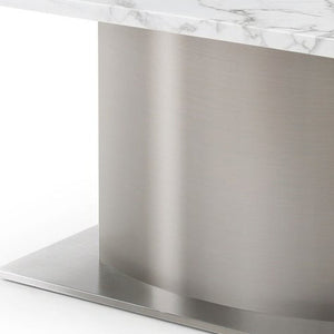 HomeRoots 72" Marble Dining Table with Stainless Steel Pedestal Base - Modern Elegance for Any Space 555185