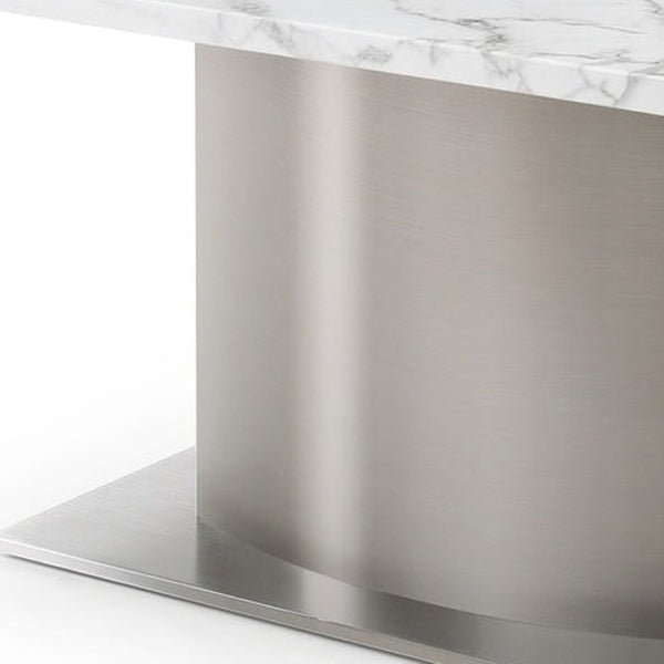 HomeRoots 72" Marble Dining Table with Stainless Steel Pedestal Base - Modern Elegance for Any Space 555185