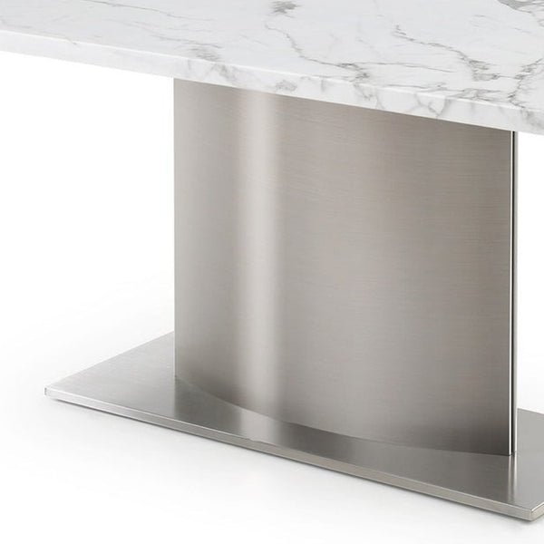 HomeRoots 72" Marble Dining Table with Stainless Steel Pedestal Base - Modern Elegance for Any Space 555185