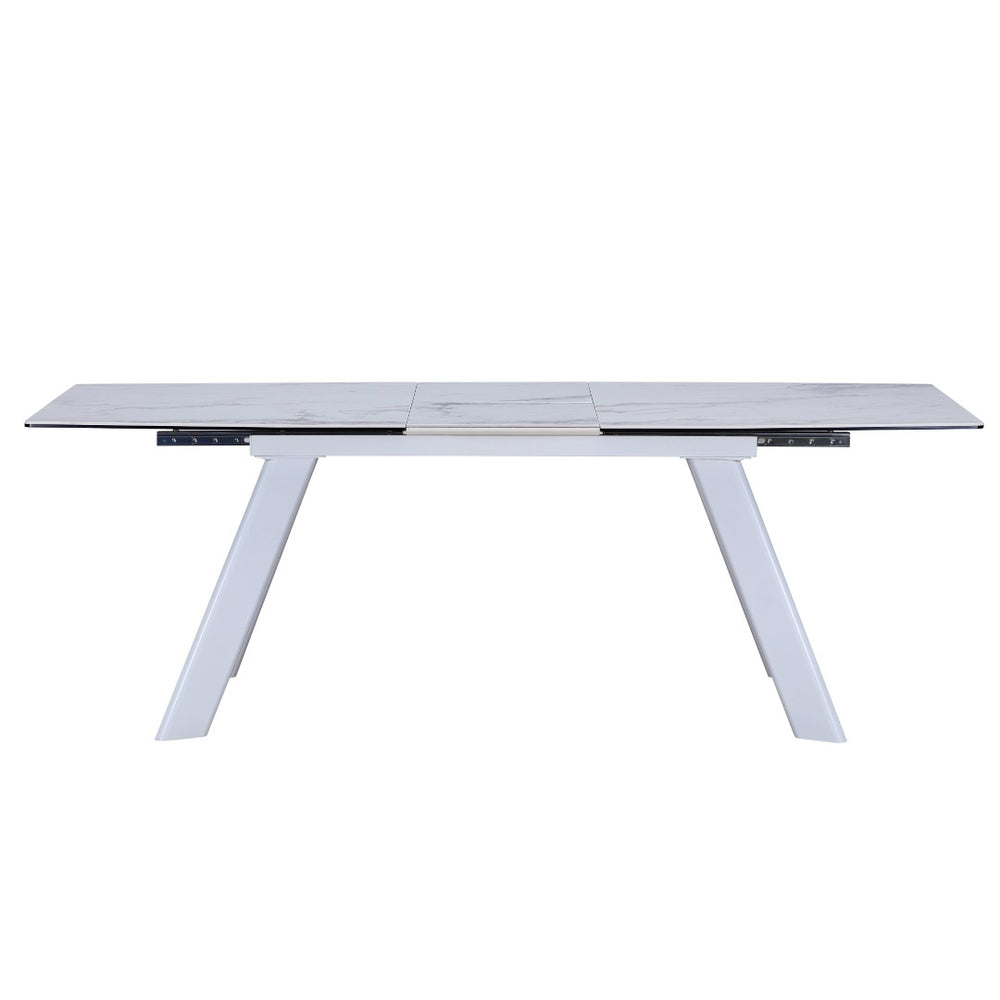 HomeRoots 71" Elegant Gray and White Ceramic Extendable Dining Table with Metal Base for Versatile Spaces 555187