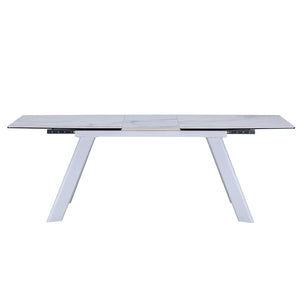HomeRoots 71" Elegant Gray and White Ceramic Extendable Dining Table with Metal Base for Versatile Spaces 555187