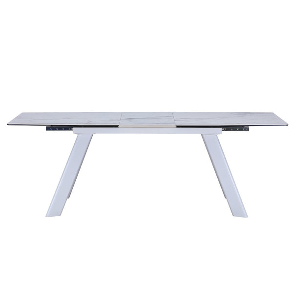 HomeRoots 71" Elegant Gray and White Ceramic Extendable Dining Table with Metal Base for Versatile Spaces 555187