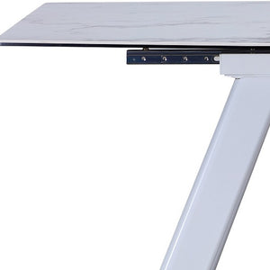 HomeRoots 71" Elegant Gray and White Ceramic Extendable Dining Table with Metal Base for Versatile Spaces 555187