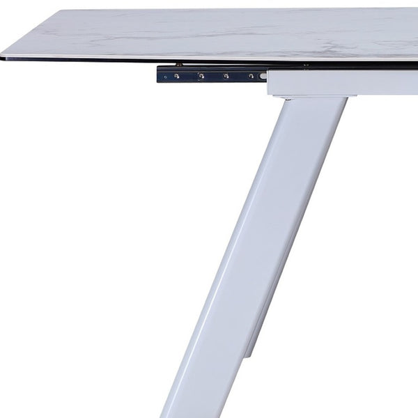 HomeRoots 71" Elegant Gray and White Ceramic Extendable Dining Table with Metal Base for Versatile Spaces 555187