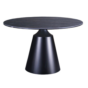 HomeRoots 47" Modern Black Ceramic Round Dining Table with Sturdy Metal Pedestal Base - Seats 6, Stylish Design 555188