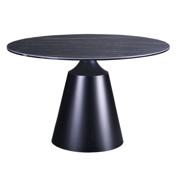 HomeRoots 47" Modern Black Ceramic Round Dining Table with Sturdy Metal Pedestal Base - Seats 6, Stylish Design 555188