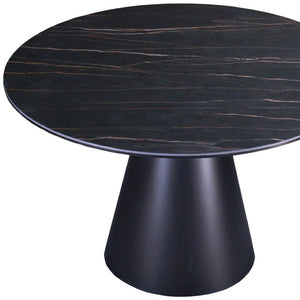 HomeRoots 47" Modern Black Ceramic Round Dining Table with Sturdy Metal Pedestal Base - Seats 6, Stylish Design 555188