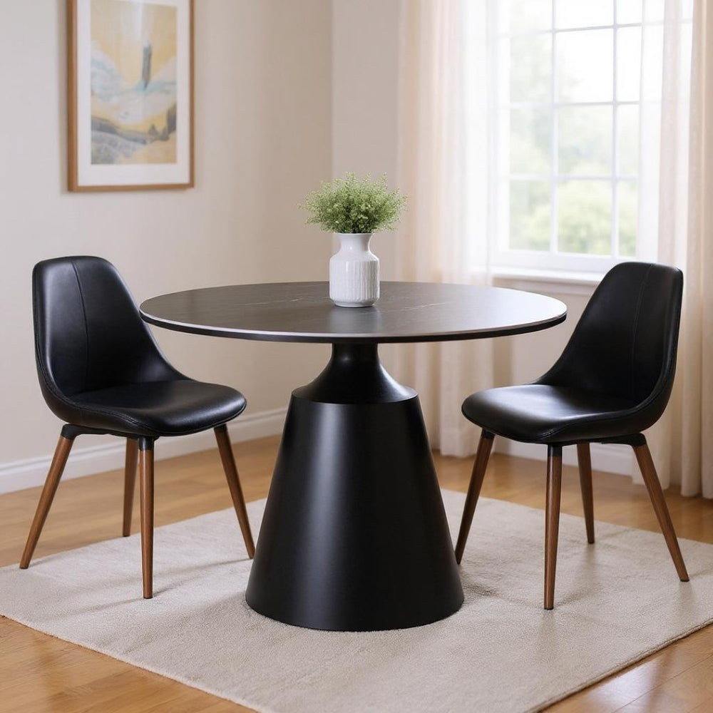 HomeRoots 47" Modern Black Ceramic Round Dining Table with Sturdy Metal Pedestal Base - Seats 6, Stylish Design 555188